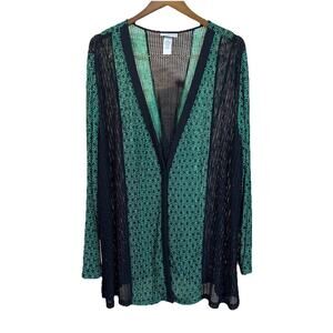 Catherines 2X Open Knit Cardigan Kimono Cover Up Green Lightweight Beachy